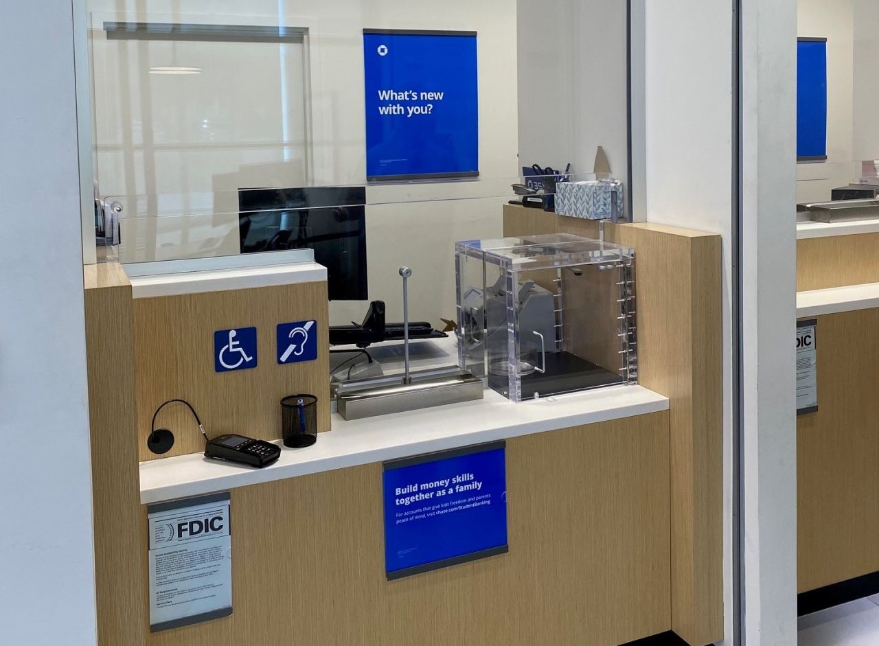 Chase Bank - These window intercom systems were bespoke to fit into Chase Bank's counter design 